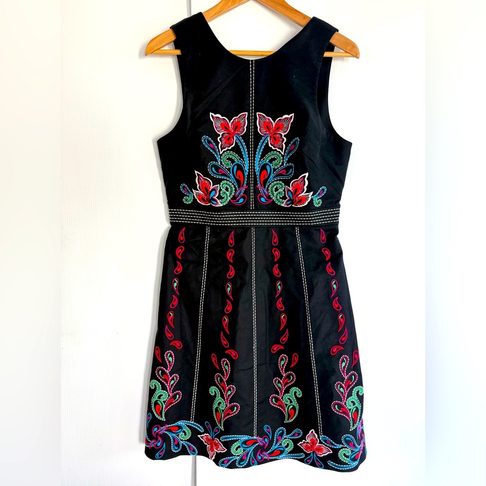 MAEVE from ANTHROPOLOGIE Black Dress with Vibrant Embroidery